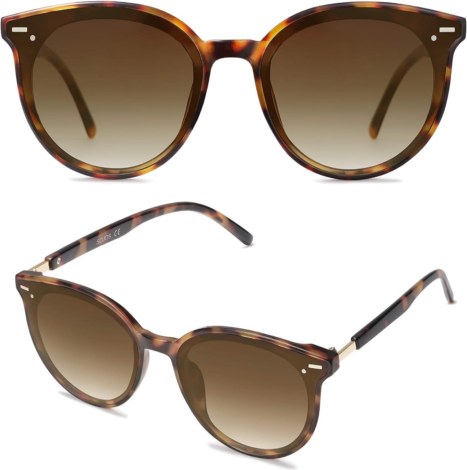SOJOS Classic Round Sunglasses for Women Men Retro Vintage Large Plastic Frame BLOSSOM SJ2067 | Amazon (US)