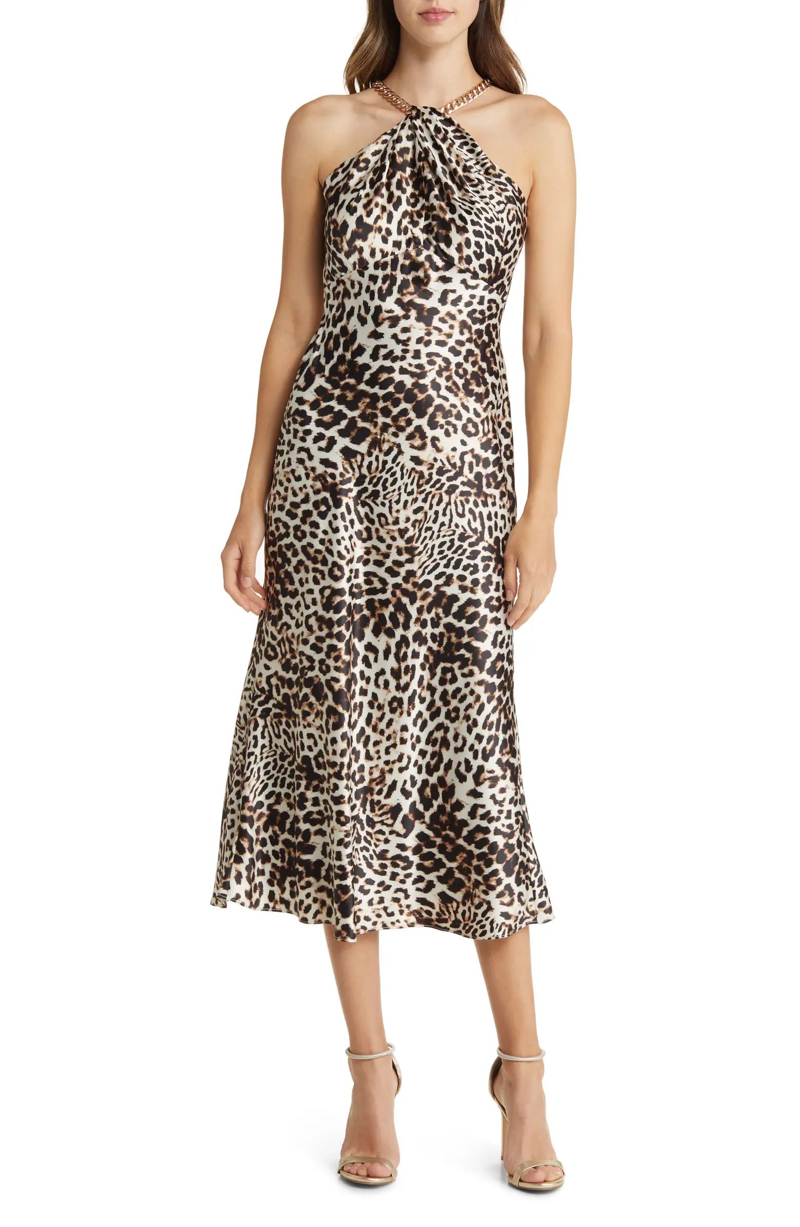 Leopard Print Chain Halter Neck Dress | Nordstrom