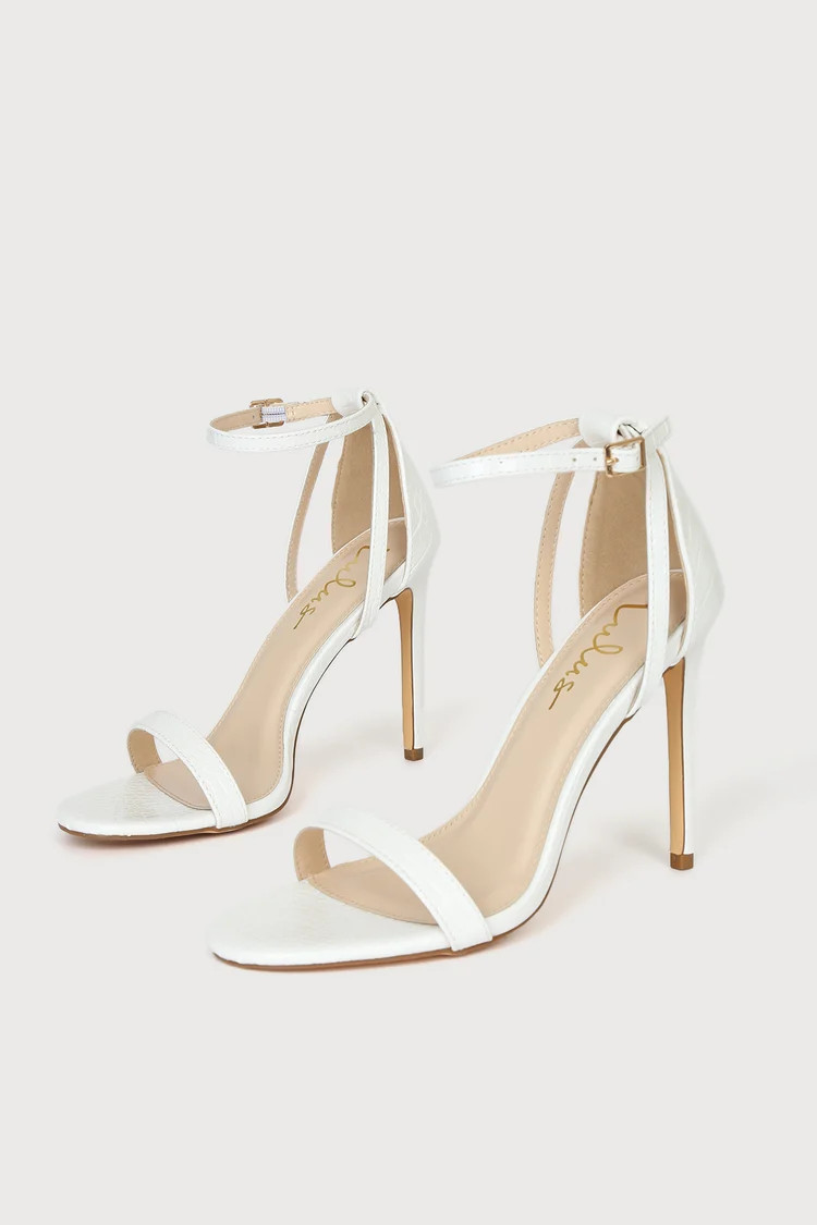 Sila White Crocodile-Embossed Ankle Strap Heels | Lulus (US)