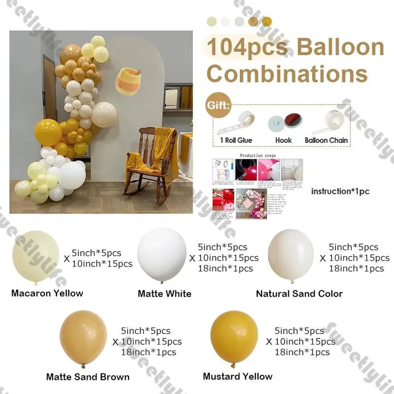 104pcs Bee Day Party Balloon Garland Arch Kit Neutral Sand Brown White Mustard Yellow Balloons fo... | Etsy (US)