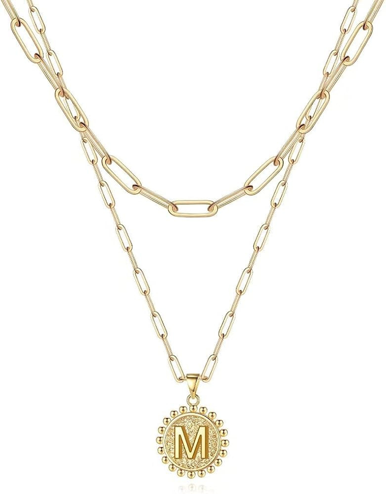 Ursteel Layered Initial Necklaces for Women - 14K Gold Plated Dainty Layering Paperclip Chain Nec... | Amazon (US)