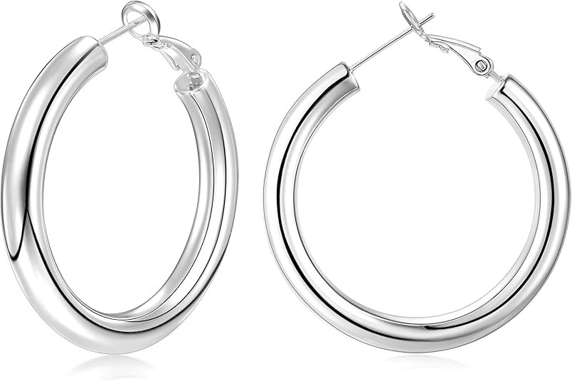 sovesi Chunky Gold Hoop Earrings for Women with 925 Sterling Silver Post, 14K Gold Plated Small T... | Amazon (US)