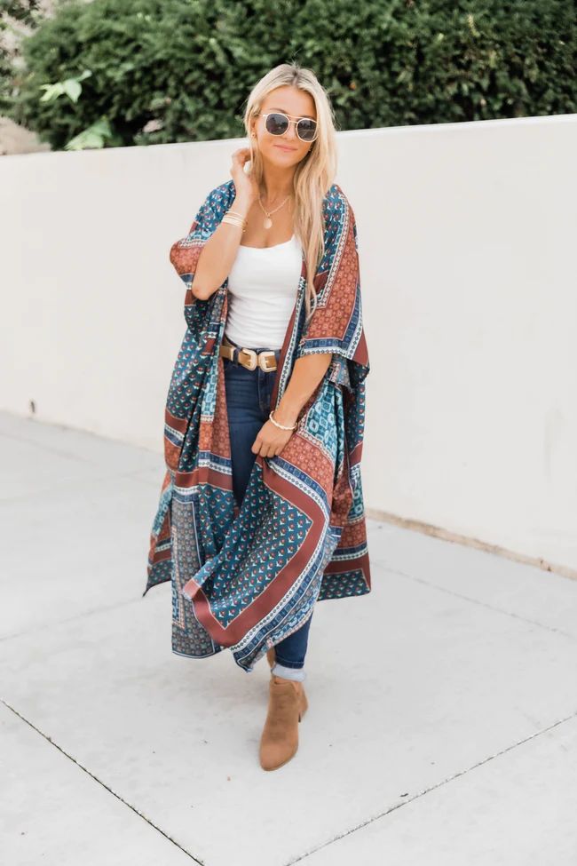 A Typical Day Patchwork Navy Kimono FINAL SALE | The Pink Lily Boutique