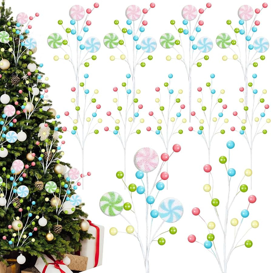 Janinka 12 Pcs 16 Inch Pastel Christmas Decor Candy Christmas Tree Picks | Amazon (US)