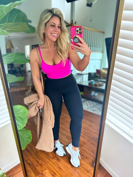 Workout outfit and the first time I’m not wearing high socks in a whiiile lol felt like showin my ankles today 🤣 do you love this color top!? I’m obsessed! 

#LTKcurves #LTKFind #LTKfit