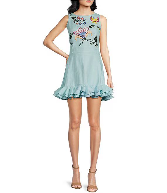 Flirt Floral Embroidered Ruffle Hem Mini Dress | Dillard's