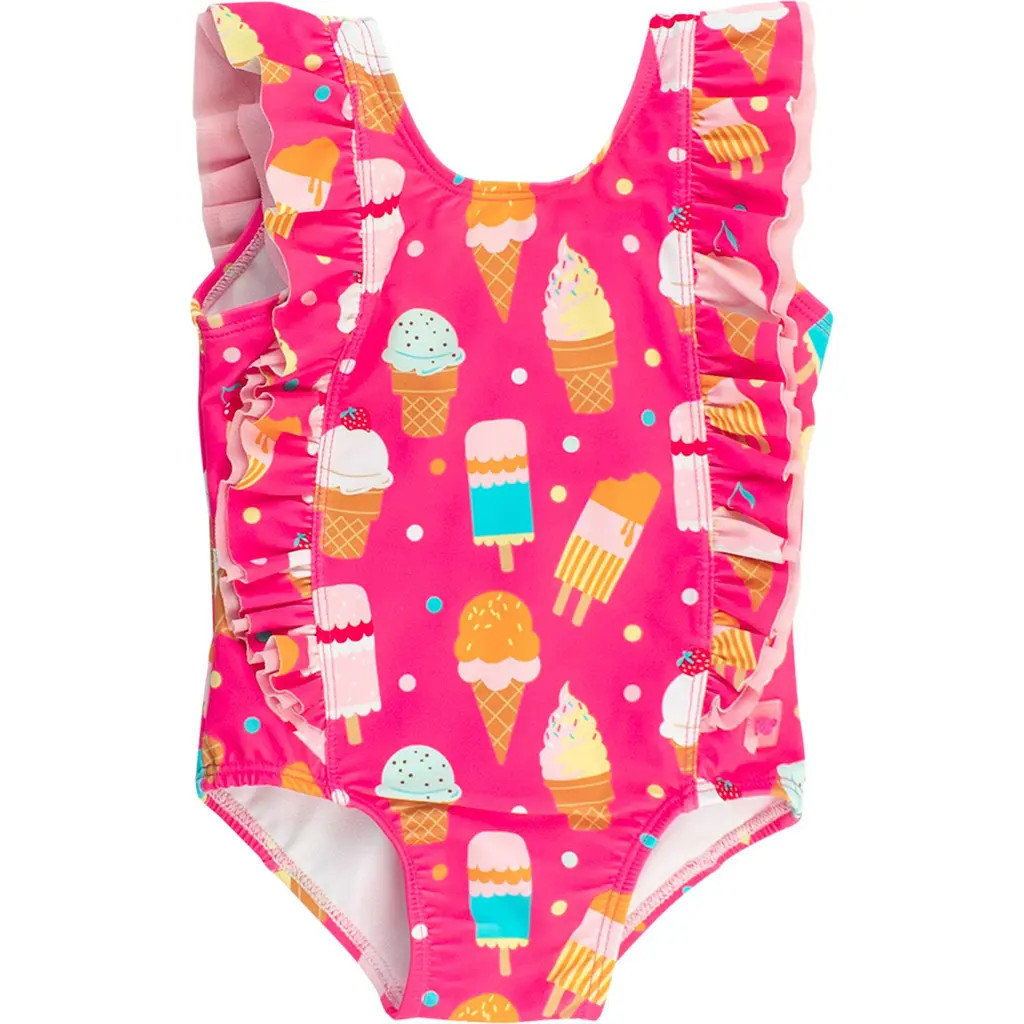 RuffleButts Girls UPF50+ Waterfall One Piece in Sweet Scoops at Nordstrom, Size 8 | Nordstrom