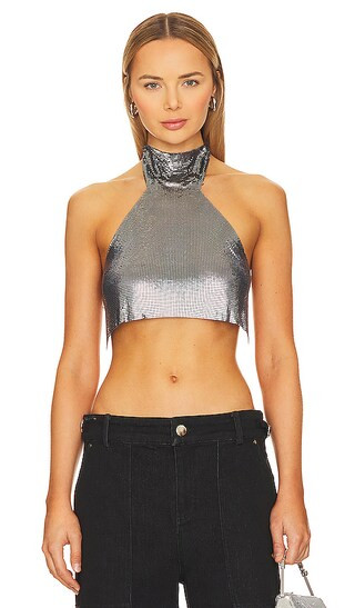 Liquid Metal Halter Top in Silver | Revolve Clothing (Global)