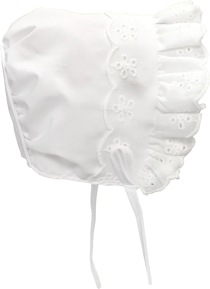 N'Ice Caps Baby Girls Lacy Bonnet Special Occasion with Pink Ribbon | Amazon (US)