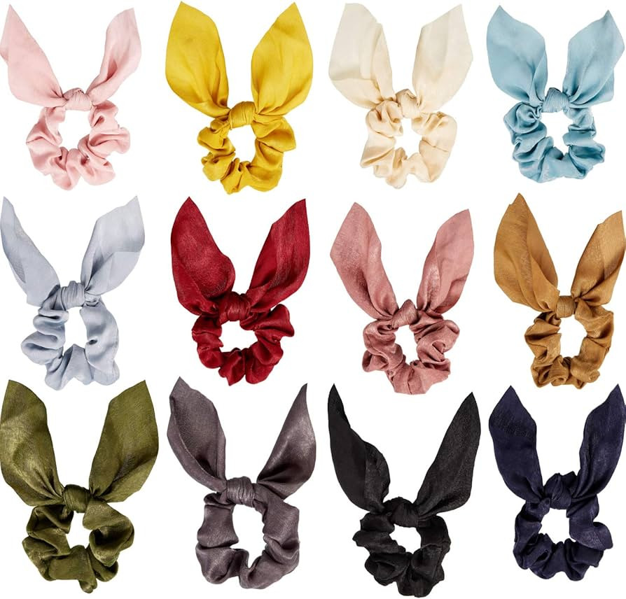 Yaomiao 12 Pieces Scrunchie Bows Bunny Ear Scrunchies Scrunchies for Hair Bow Silk Bowknot Scrunc... | Amazon (US)