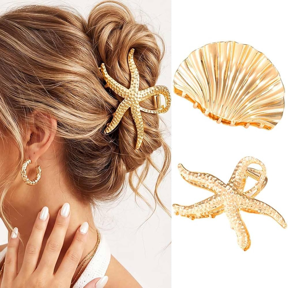 CAKURE Seashell Hair Clip Gold Starfish Hair Claw Clips Beach Claw Clips Hair Accessories for Wom... | Amazon (US)