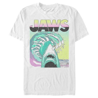 Men's Jaws 80s Colorful Wave  T-Shirt - White - Medium | Target