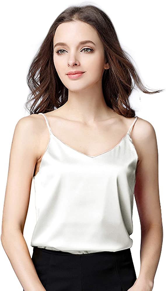 Miqieer Basic Women's Silk Tank Top Ladies V-Neck Camisole Silky Loose Sleeveless Blouse Satin Ta... | Amazon (US)