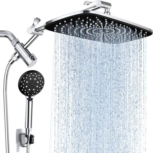 Veken 11.8'' Rain Shower Head with Handheld Spray Combo, Extension Arm for Rainfall Showerhead, Muti-modes Massage High Pressure Hand Held Shower Heads with Hose, Anti-Clog Nozzles & Bathroom(Chrome) | Amazon (US)