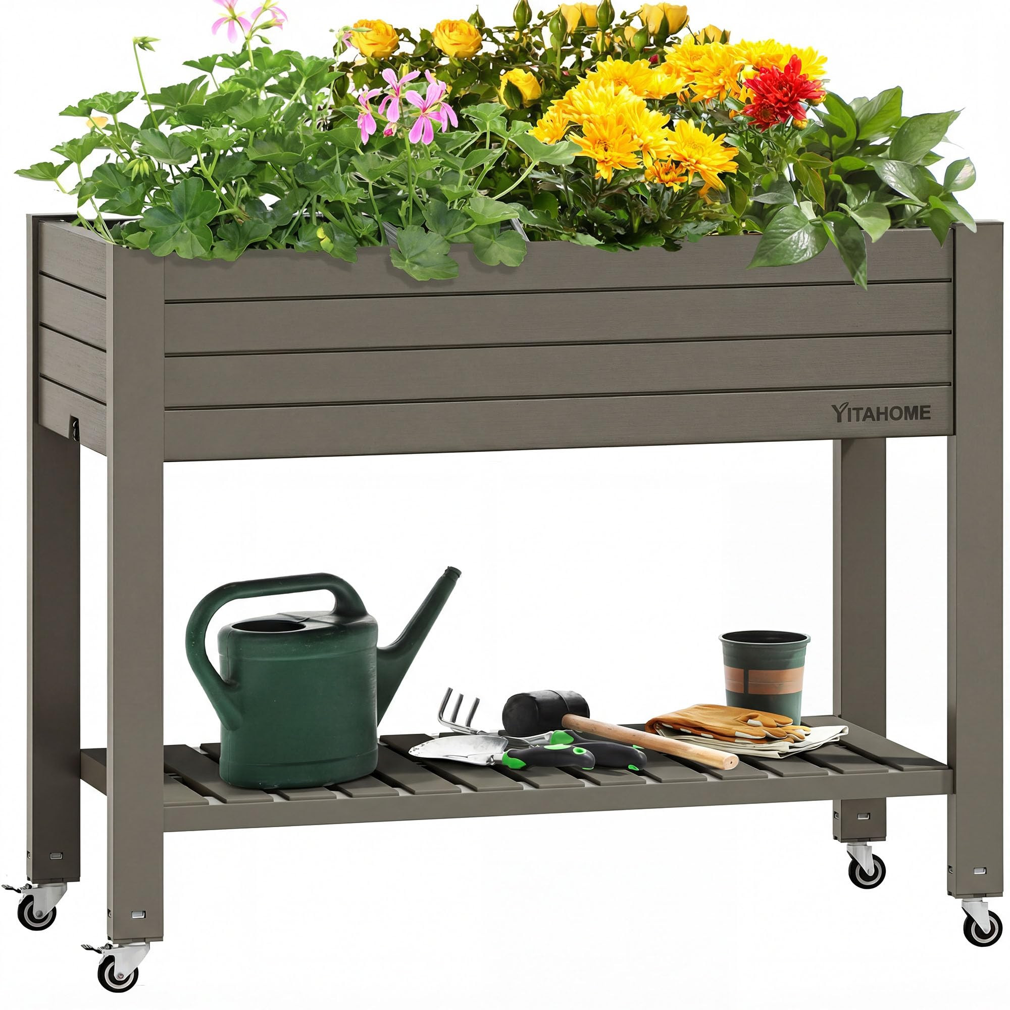 YITAHOME 43.3x17.7x34 in Elevated Garden Bed, Outdoor Plastic Planter Box with Wheels, Legs, Drai... | Amazon (US)