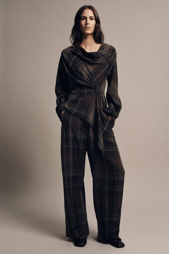 ZW COLLECTION PLAID DRAPED TOP | Zara US