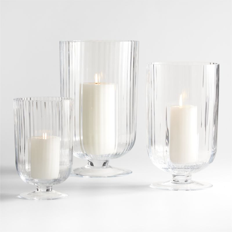 Venus Fluted Glass Hurricane Candle Holders | Crate & Barrel | Crate & Barrel