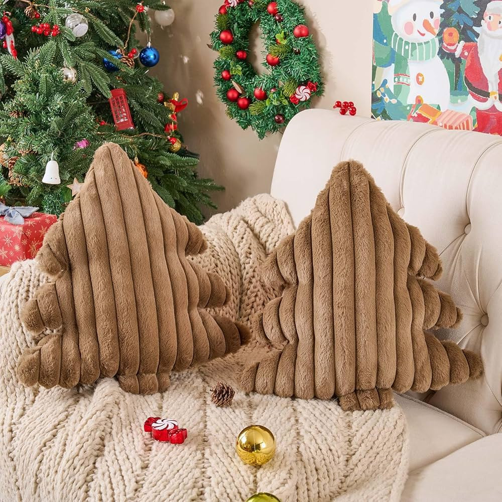 Lanpn Christmas Tree Pillows Set of 2, Christmas Decoration Wide Stripes Winter Plush Throw Pillo... | Amazon (US)