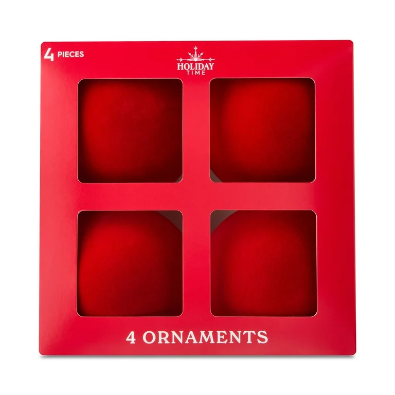 Bright Red Flocked Ball Christmas Ornaments, 4 Count, by Holiday Time | Walmart (US)