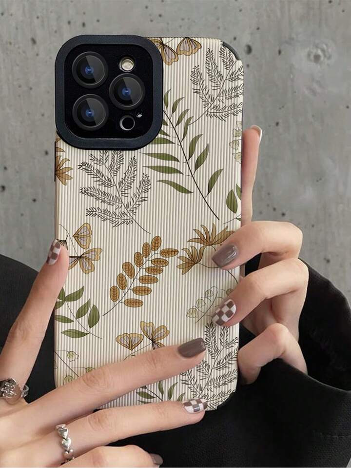 Summer 1pc Leaf Printed Faux Pu Texture Soft Phone Case Compatible With Iphone And Samsung | SHEIN