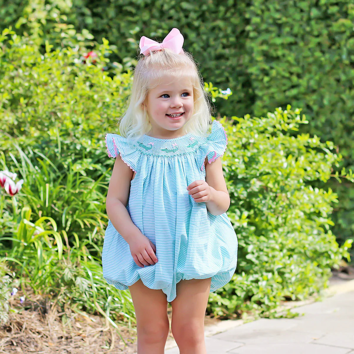 Green Seersucker Alligator Smocked Bubble | Classic Whimsy