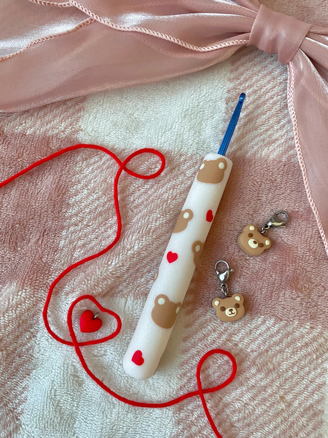 MADE TO ORDER Teddy Bear Themed Crochet Hook Heart Crochet Hooks Polymer Clay Crochet Hooks Croch... | Etsy (US)