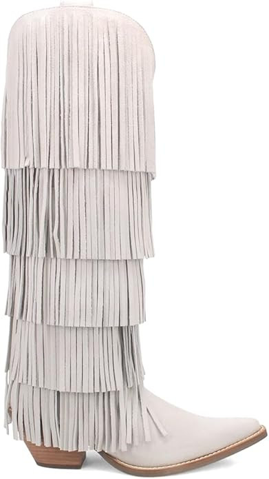 Dingo Womens Wild Child Fringe Snip Toe Casual Boots Over the Knee Mid Heel 2-3" - White | Amazon (US)