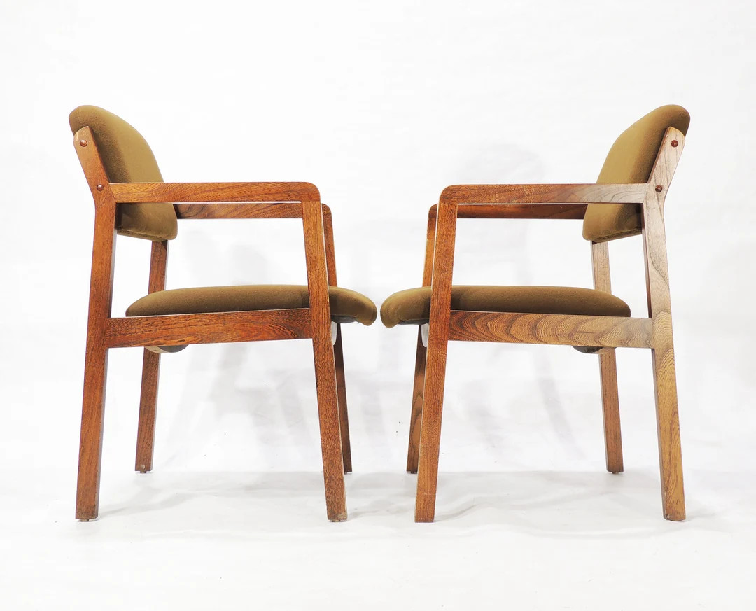 Set of 2 Vintage Kimball Wood Cloth Conference Armchairs | Etsy (US)