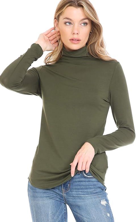 SSOULM Women`s Long Sleeve Slim Fit Turtleneck Mock Soft Tops Basic Stretchy Pullover with Plus S... | Amazon (US)