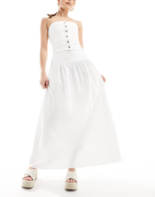 ASOS DESIGN dropped waist cotton poplin maxi skirt in white | ASOS | ASOS (Global)