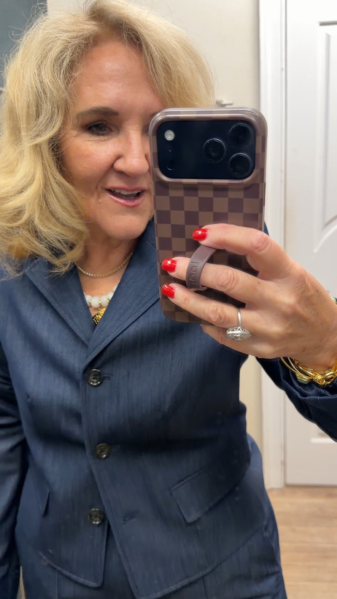 3 suits. All just really fabulous. 

First suit is a refined denim looking fabric, but very lightweight. The blazer I’m wearing a 10 pants. I’m wearing an eight.

Fall, workwear, office, outfits, professional outfit, outfits women’s suits, work, conference, denim suit, red suit, power suit 

#LTKOver40 #LTKWorkwear #LTKSaleAlert