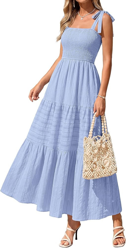 BTFBM Women's 2026 Spring Boho Spaghetti Strap Dress Casual Sleeveless Smocked A Line Beach Sundr... | Amazon (US)