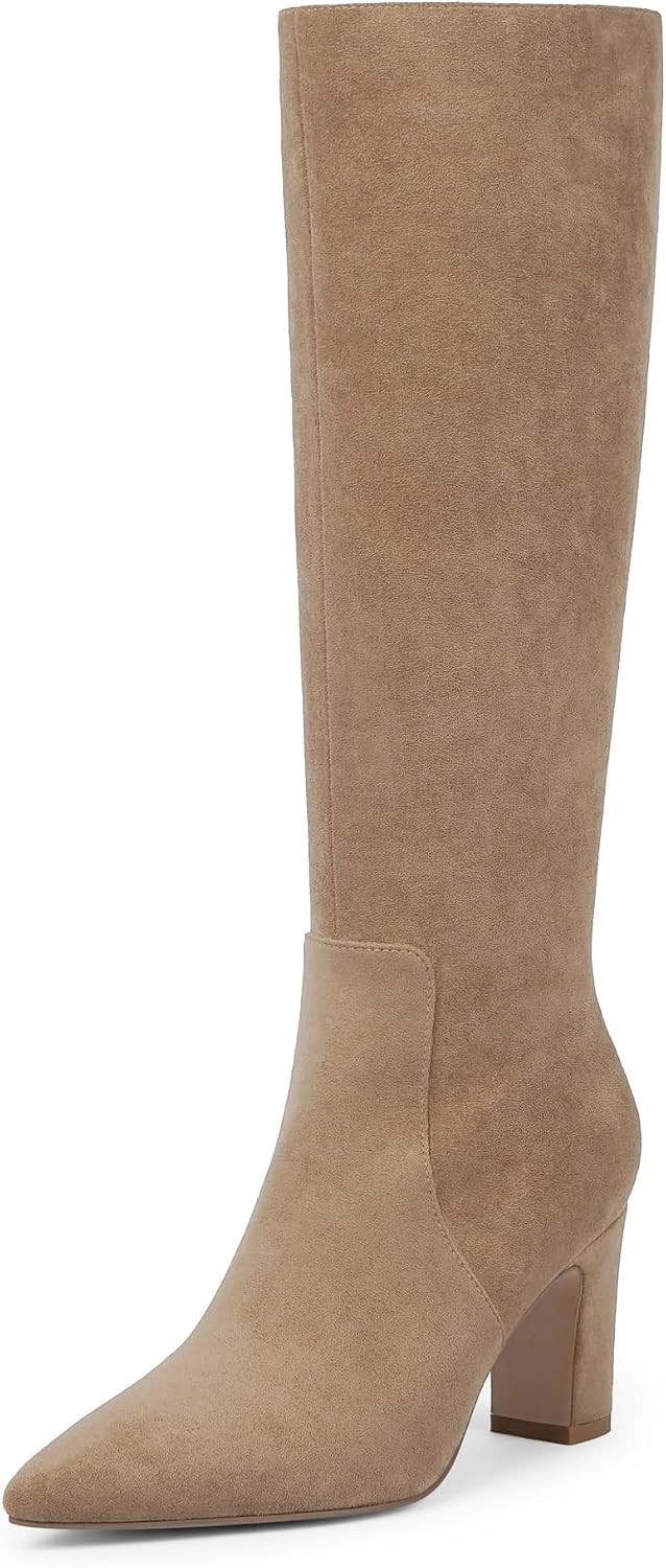 Knee High Boots Pointed Toe Chunky Heel Tall Boots for Women | Amazon (US)