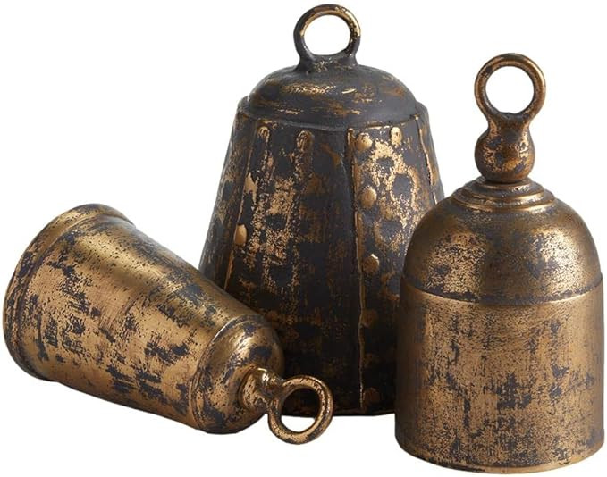 MY SWANKY HOME Rustic Vintage Style Antiqued Gold Set of 3 Bells Brass Finish Sculptures Objets | Amazon (US)