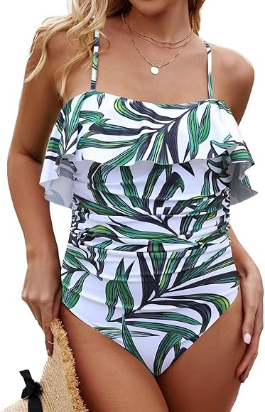 VIMPUNEC Ruffle Tummy Control Swimsuits for Women Ruched Cutout One Piece Swimsuit Lace Up Elegan... | Amazon (US)