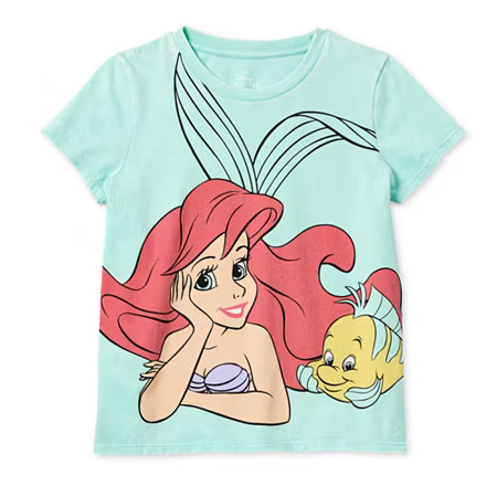 Disney Collection Little & Big Kid Girls Crew Neck Short Sleeve Regular Fit Ariel Princess The Little Mermaid Graphic T-Shirt, L (10/12), Blue | JCPenney