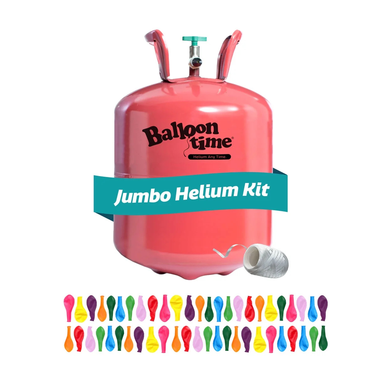 Balloon Time Jumbo Helium Tank Kit, 14.9 cu ft, 50 Count 9" Colorful Latex Balloons & Ribbon | Walmart (US)