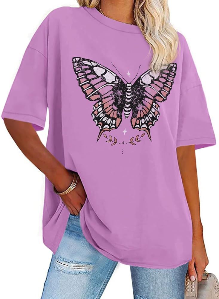 Womens Oversized Tshirt Graphic Tees Crew Neck Summer Short Sleeve Loose Fit Tops | Amazon (US)