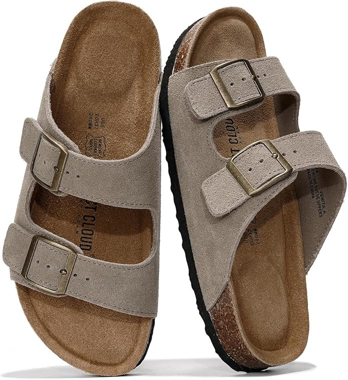 Project Cloud 100% Genuine Leather Flat Sandals For Women 2026 Cork Footbed Womens Sandals with M... | Amazon (US)