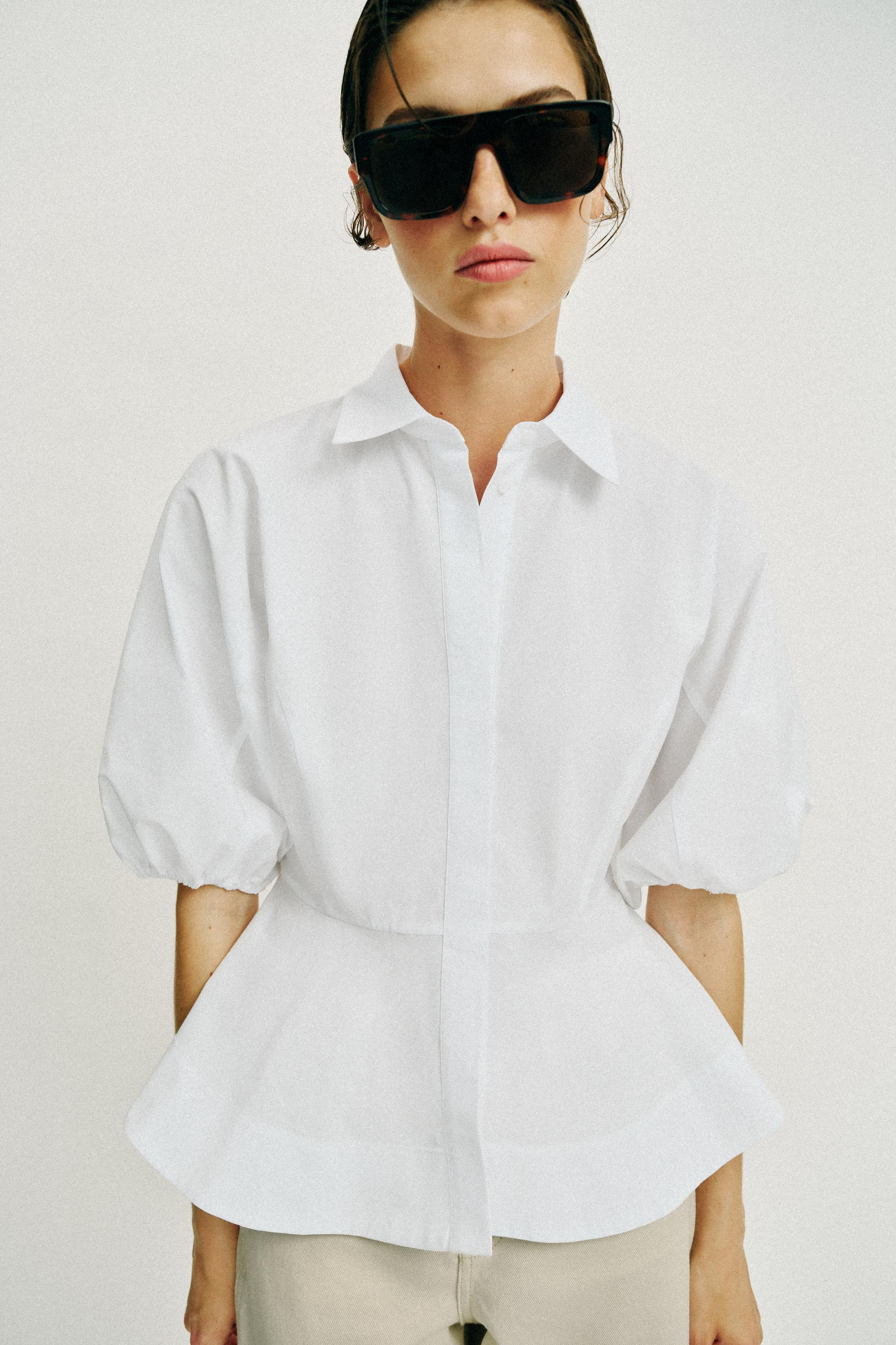 PEPLUM SHIRT WITH PUFF SLEEVES | Zara US