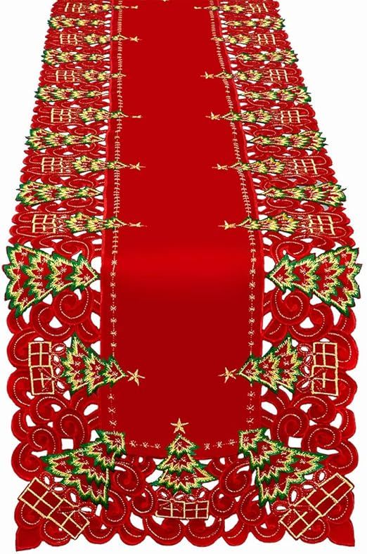 Grelucgo Small Embroidered Christmas Holiday Holly Tree Table Runner, Dresser Scarf, Rectangular ... | Amazon (US)