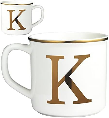 Miicol White Ceramic Coffee Mug, 16 Oz Monogrammed Personalized Large Cups- Gold Letters on Both Sid | Amazon (US)