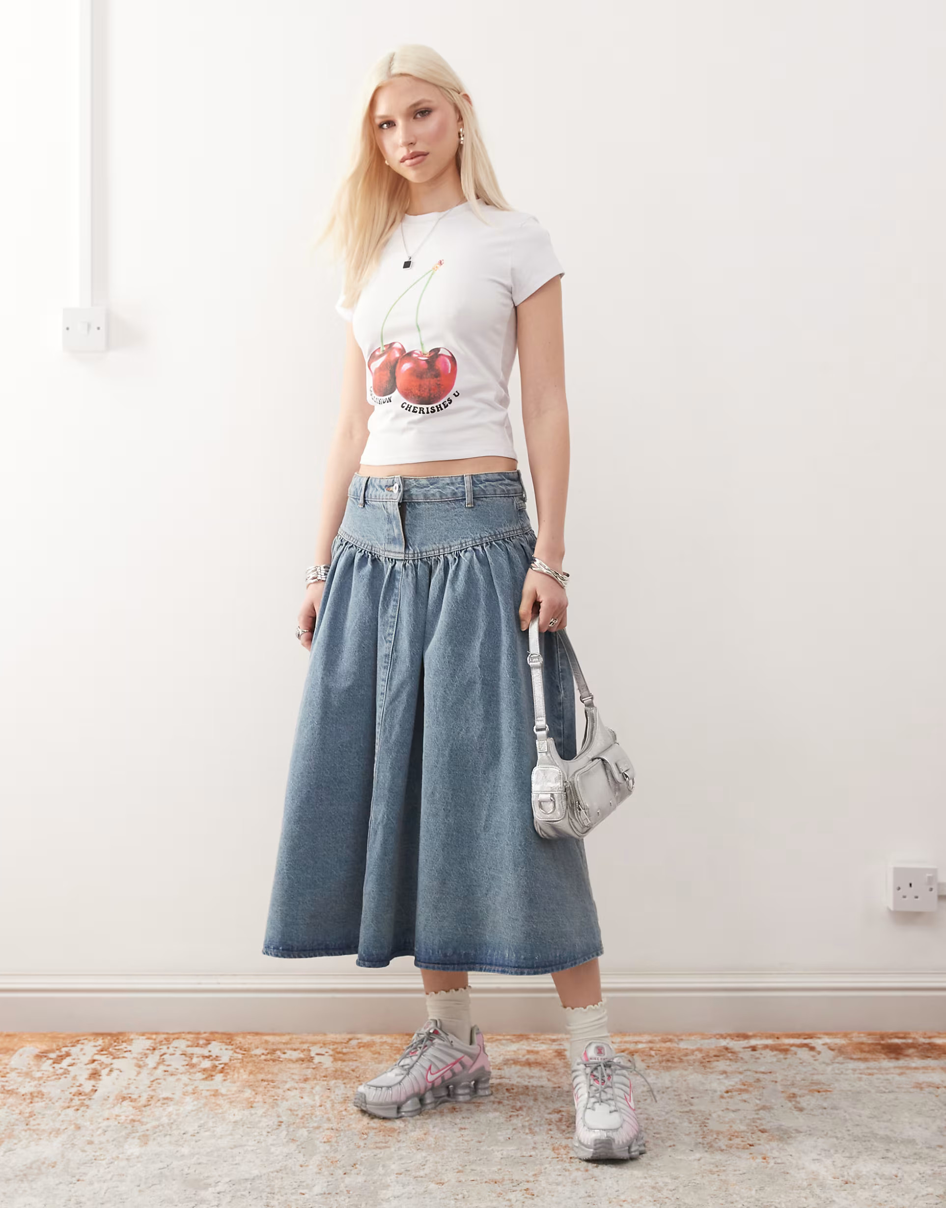 COLLUSION denim midi skirt in mid wash | ASOS | ASOS (Global)