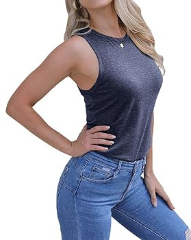 Langwyqu Womens' Crewneck Sleeveless Summer Casual Loose Fit Basic Shirts | Amazon (US)