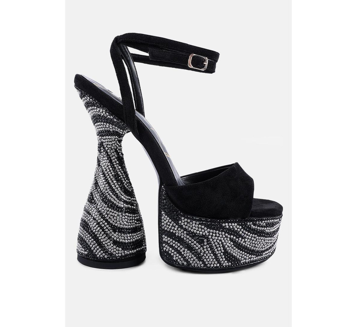 Backstage Rhinestone Embellished Ultra High Platform Sandals - Black | Macy's