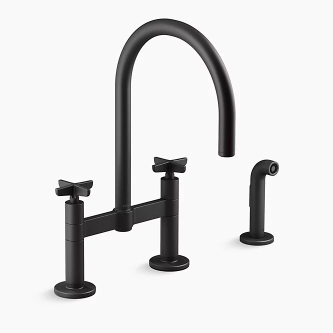 Two-hole bridge kitchen sink faucet with side sprayer | Kohler