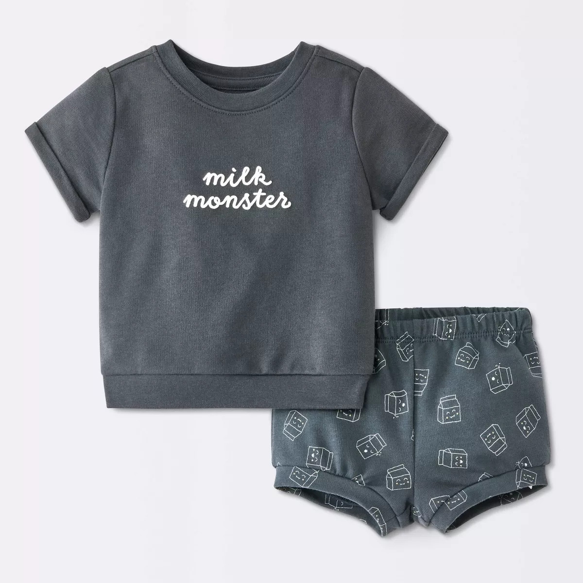 Baby Milk Monster Short Sleeve and Bloomers Set - Cloud Island\u2122 Charcoal Gray 24M | Target