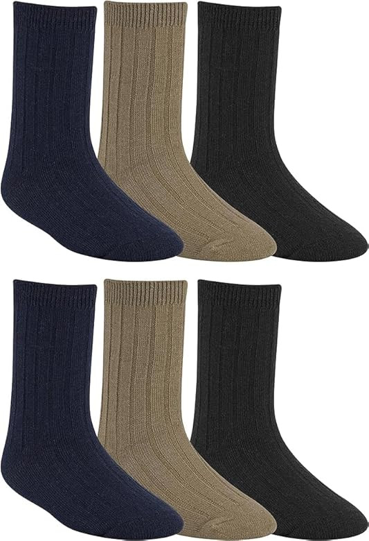 Boys Solid Dress, Uniform Crew Socks Black, Navy and Multi Size Small To Large | Amazon (US)