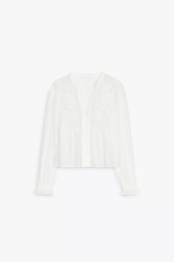 SHORT BLOUSE WITH CUTWORK EMBROIDERY | Zara UK