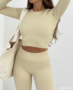 Rib Long Sleeve Top - Biscuit Cream | Adanola UK